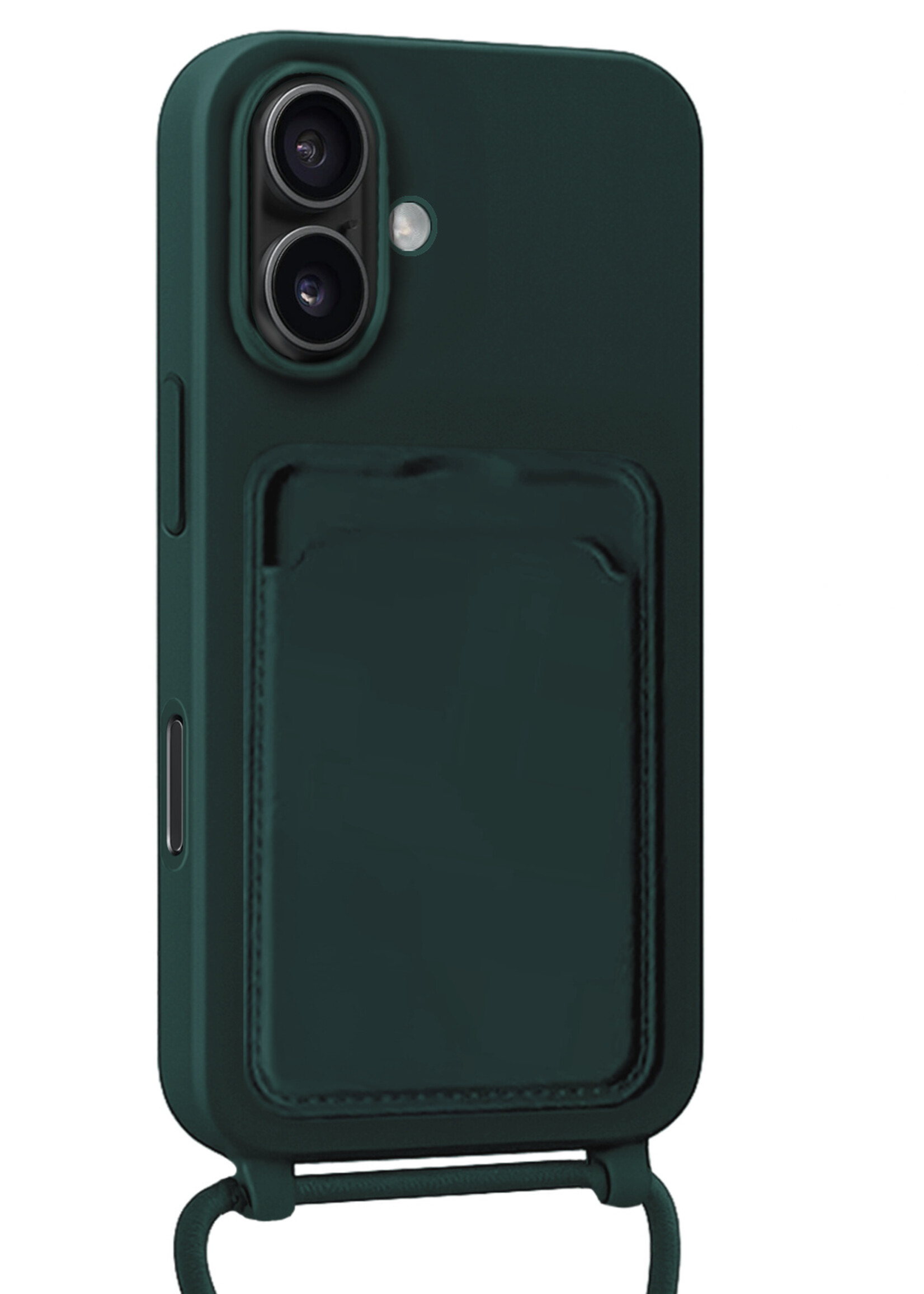 BTH BTH iPhone 16 Plus Hoesje Pashouder met Koord Met Screenprotector - Donkergroen