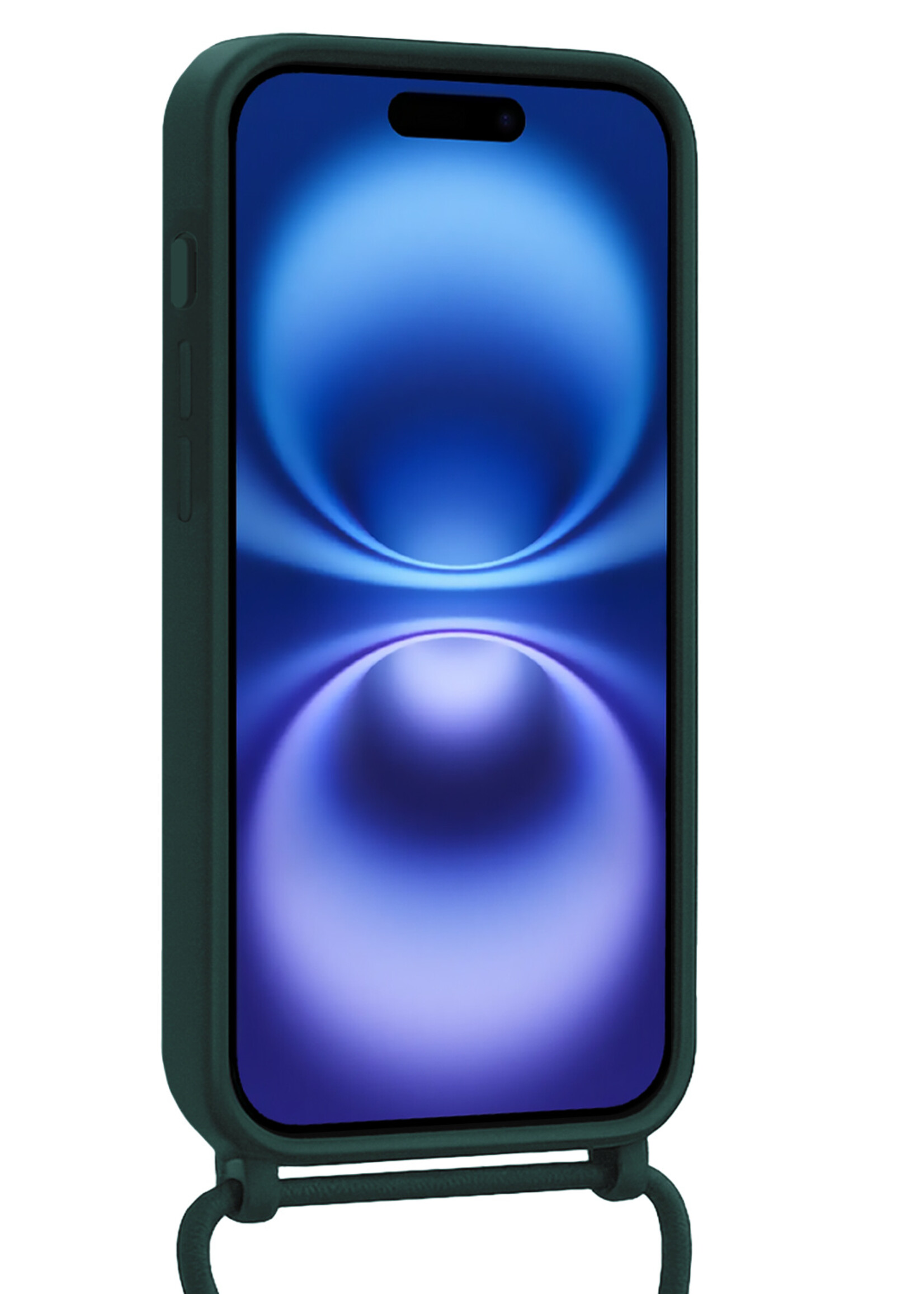 BTH BTH iPhone 16 Plus Hoesje Pashouder met Koord Met Screenprotector - Donkergroen