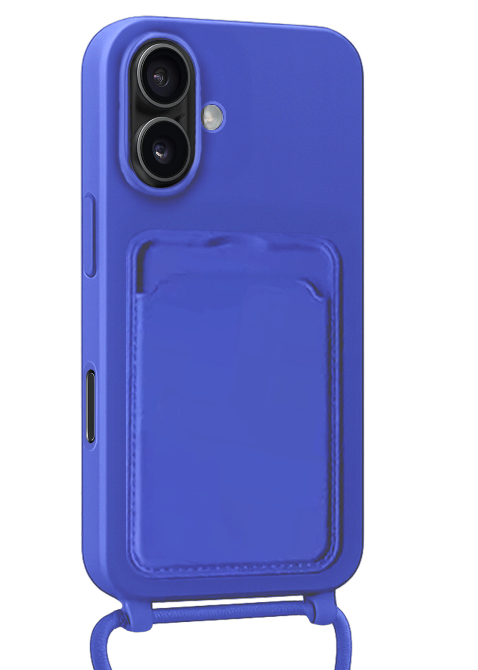 BTH BTH iPhone 16 Plus Hoesje Pashouder met Koord - Fel Blauw - 2 PACK