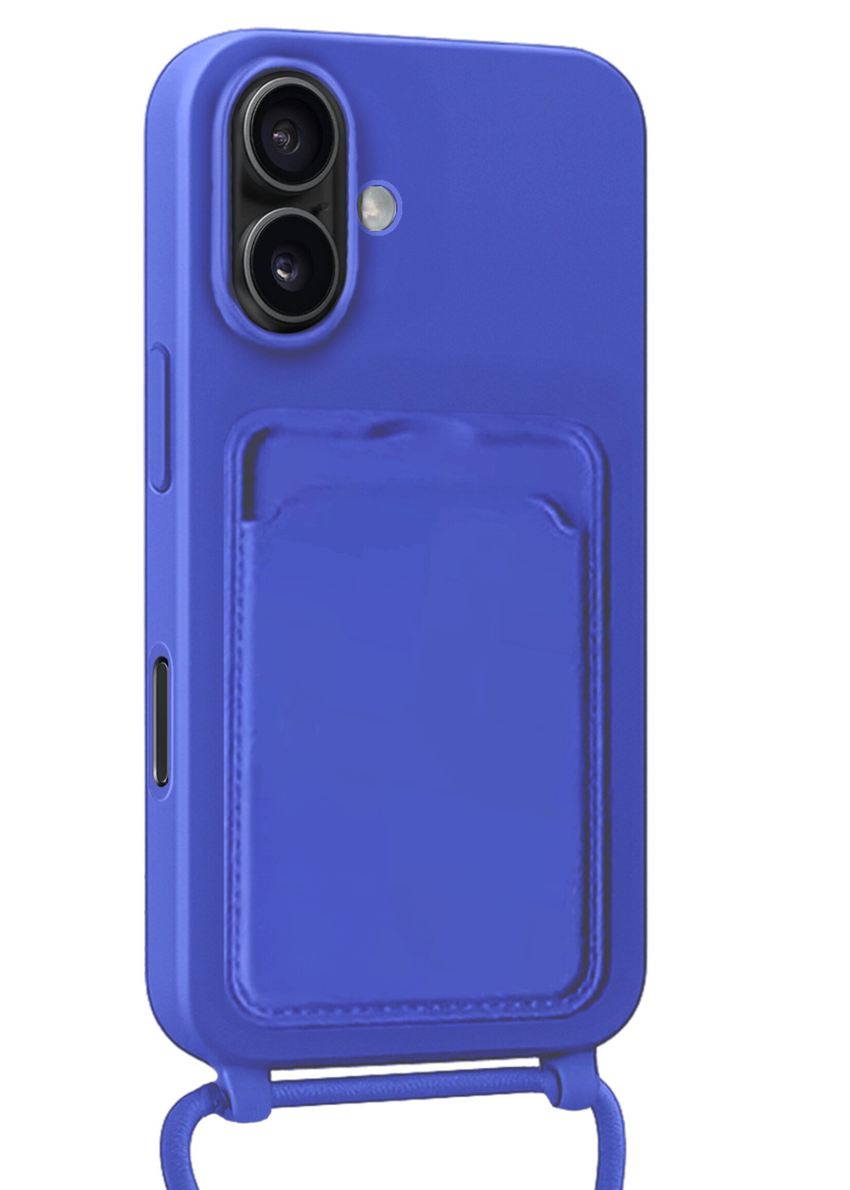BTH BTH iPhone 16 Plus Hoesje Pashouder met Koord Met Screenprotector - Fel Blauw