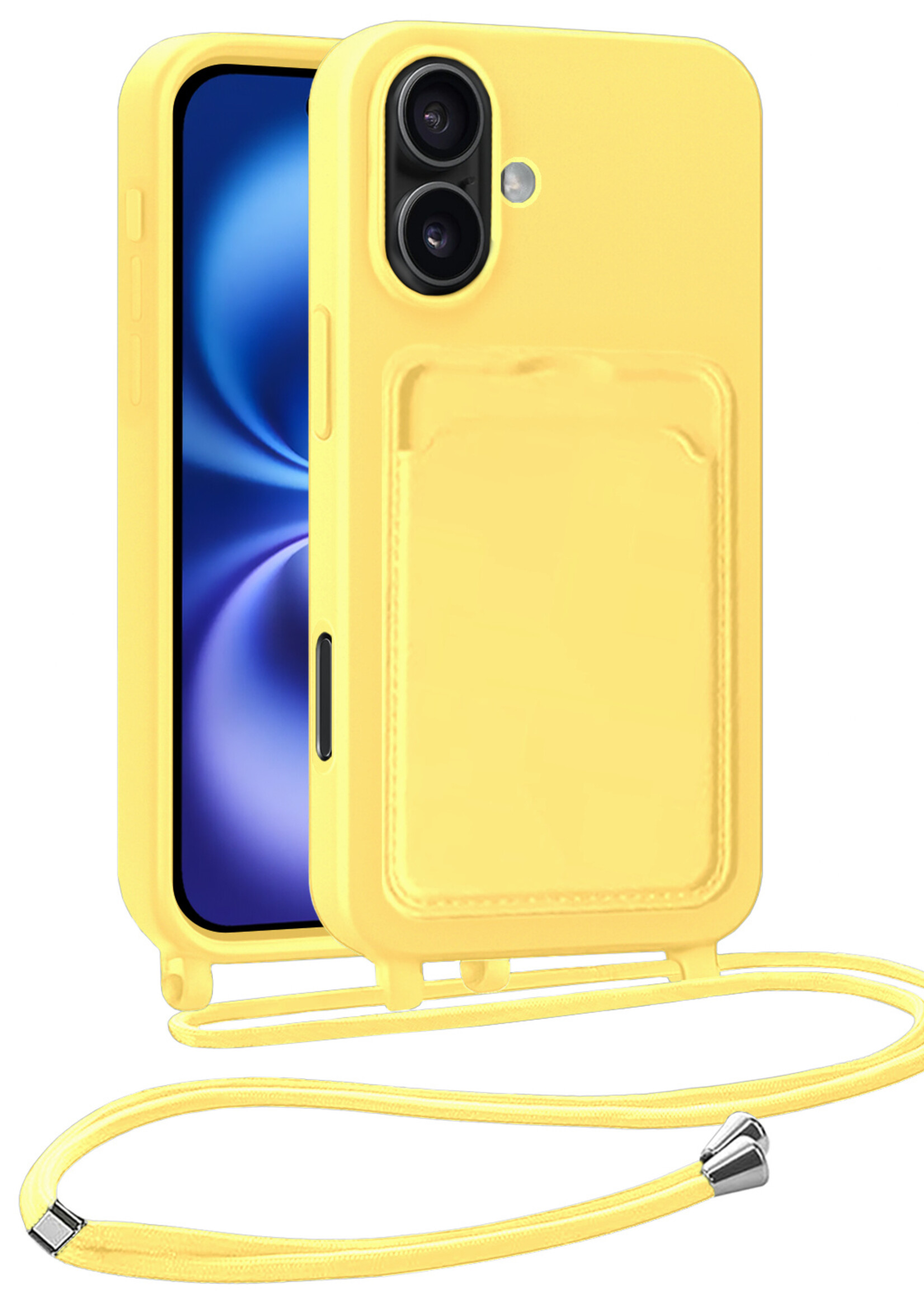 BTH BTH iPhone 16 Plus Hoesje Pashouder met Koord - Geel