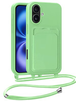 BTH BTH iPhone 16 Plus Hoesje Pashouder met Koord - Groen