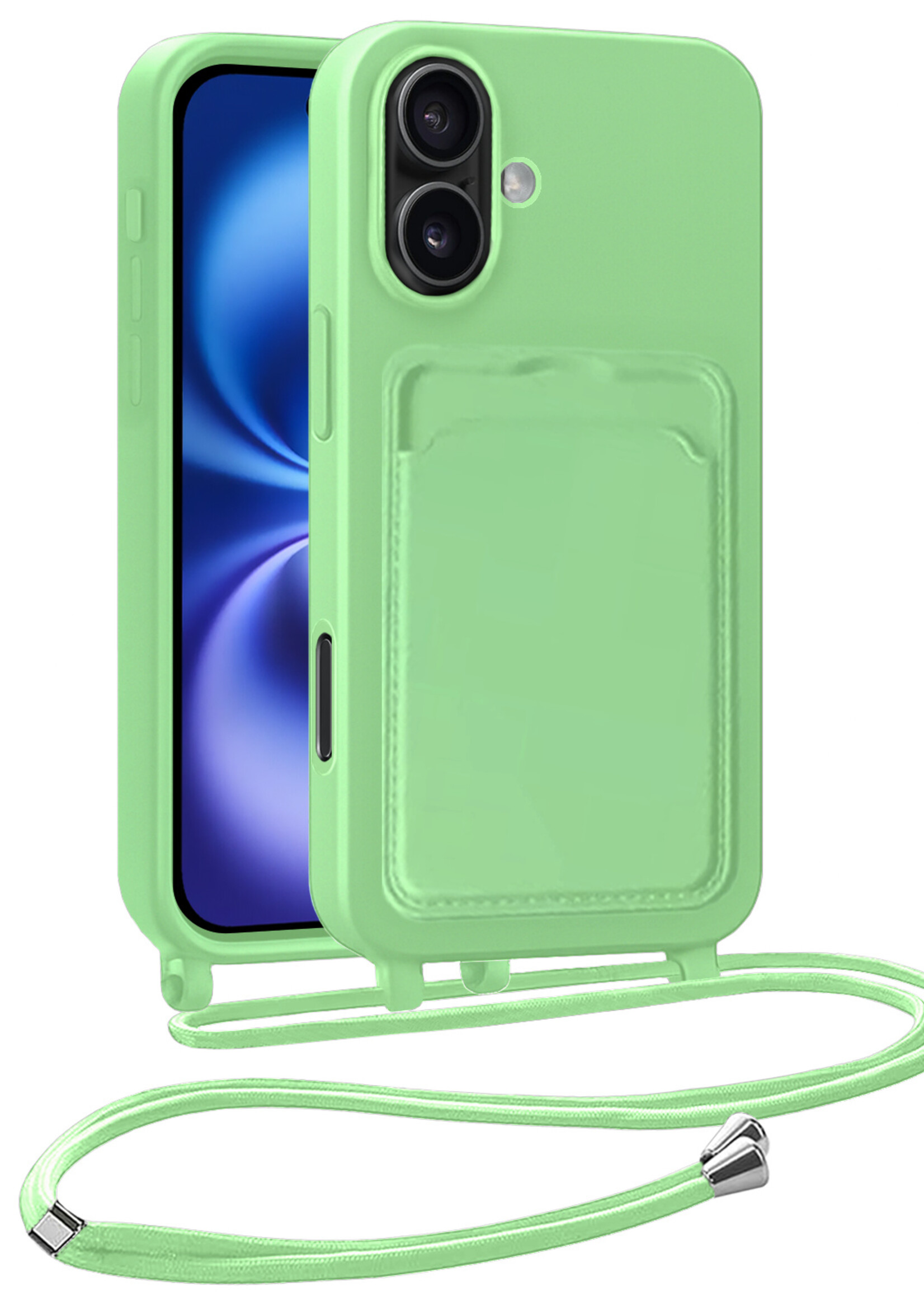 BTH BTH iPhone 16 Plus Hoesje Pashouder met Koord - Groen