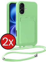 BTH BTH iPhone 16 Plus Hoesje Pashouder met Koord - Groen - 2 PACK