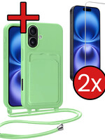 BTH BTH iPhone 16 Plus Hoesje Pashouder met Koord Met 2x Screenprotector - Groen
