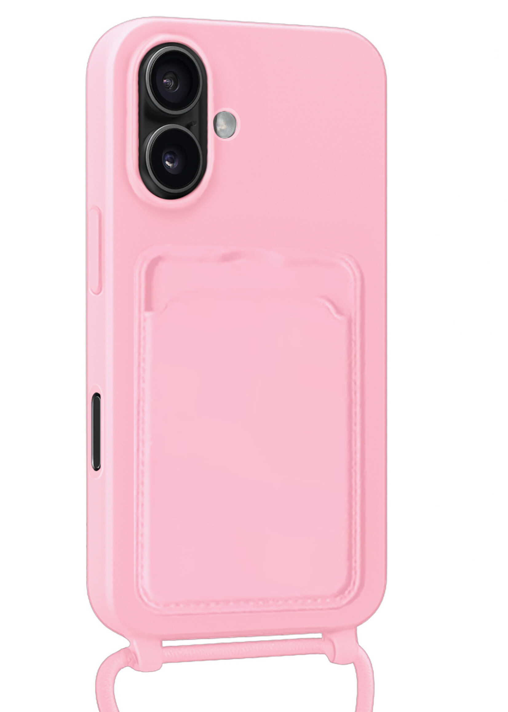 BTH BTH iPhone 16 Plus Hoesje Pashouder met Koord - Lichtroze - 2 PACK