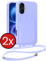 BTH BTH iPhone 16 Plus Hoesje Pashouder met Koord - Lila - 2 PACK