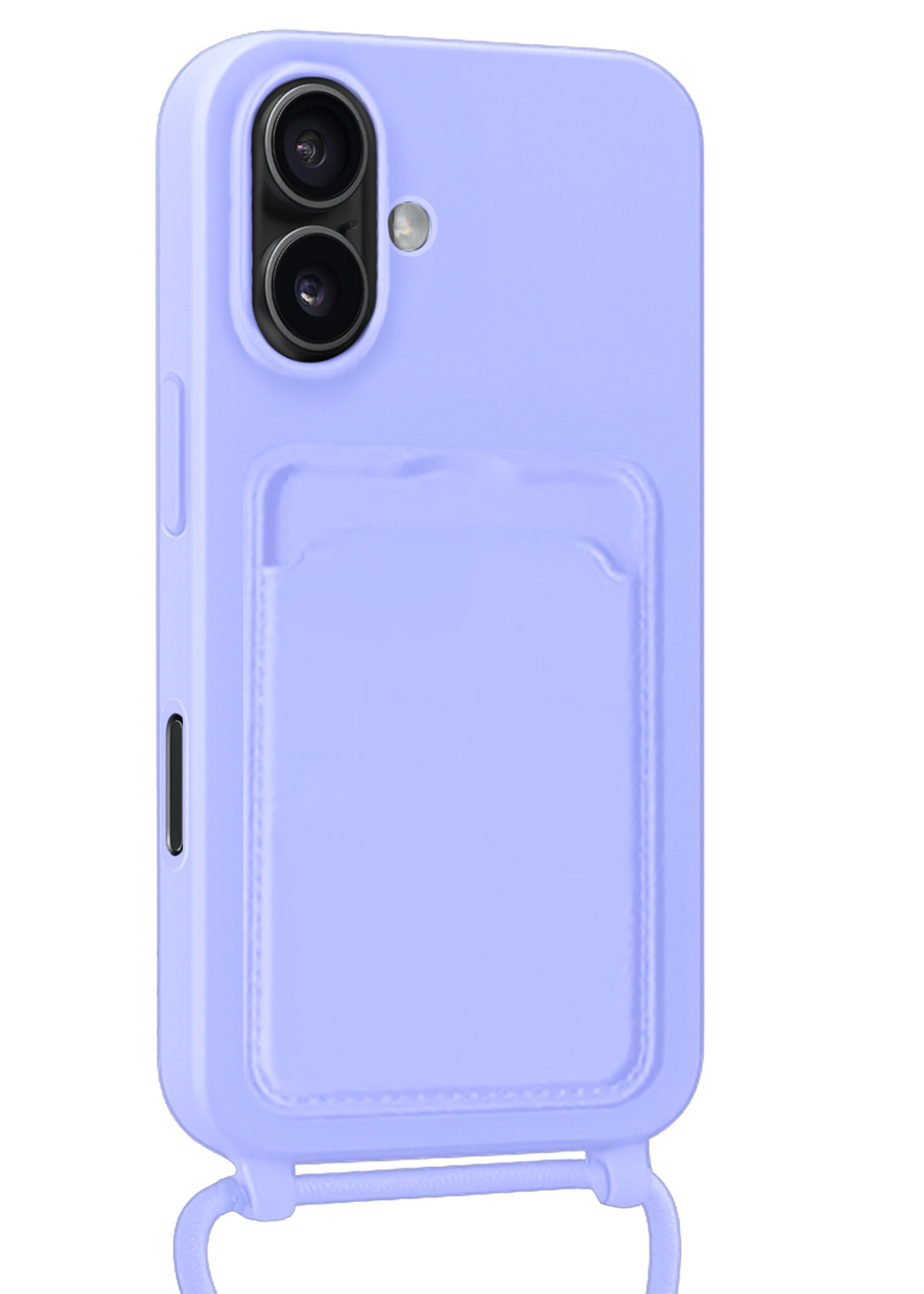 BTH BTH iPhone 16 Plus Hoesje Pashouder met Koord Met 2x Screenprotector - Lila