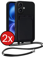 BTH BTH iPhone 16 Plus Hoesje Pashouder met Koord - Zwart - 2 PACK