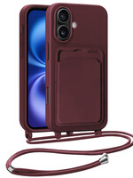 BTH BTH iPhone 16 Hoesje Pashouder met Koord - Aubergine