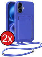 BTH BTH iPhone 16 Hoesje Pashouder met Koord - Fel Blauw - 2 PACK