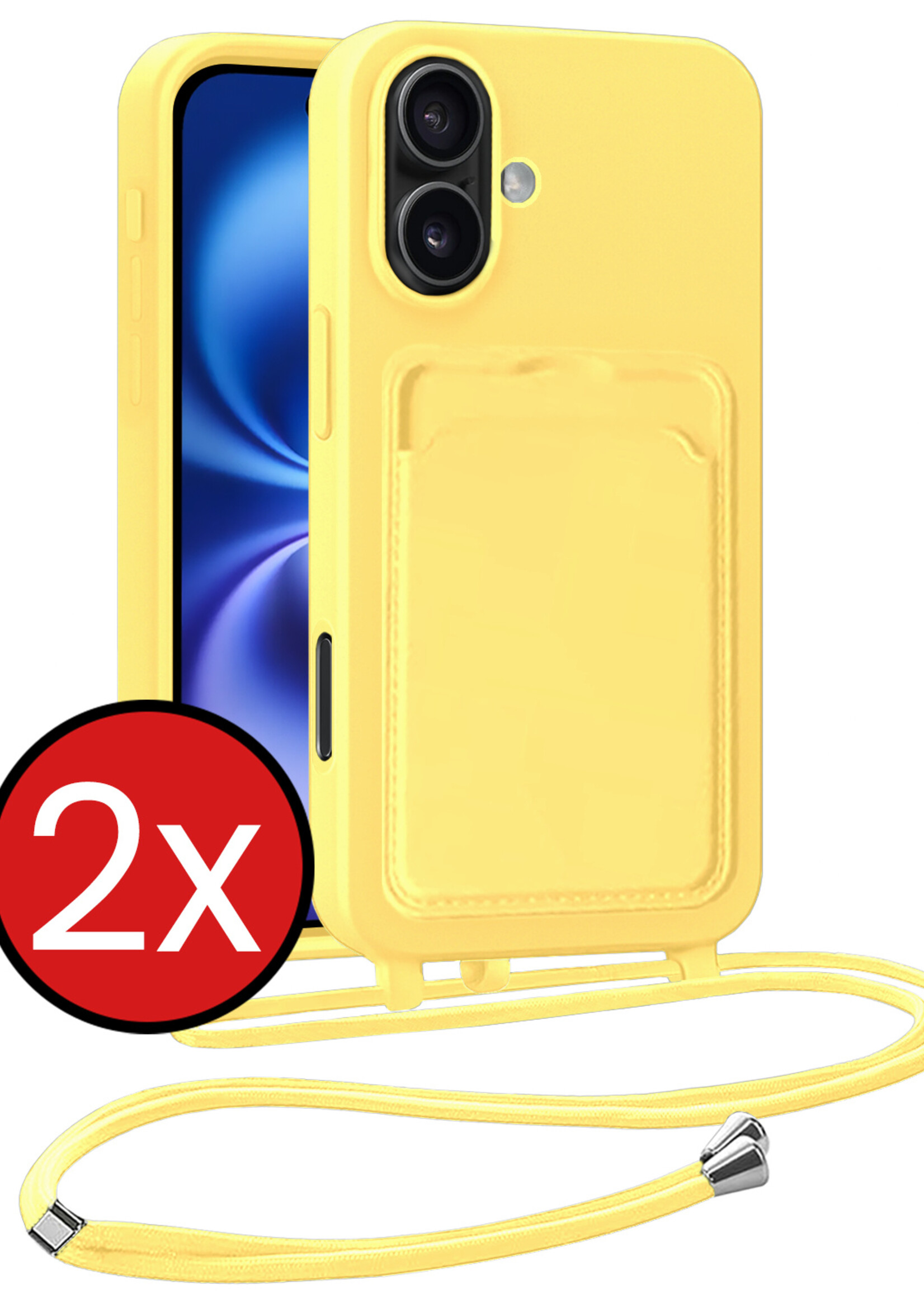 BTH BTH iPhone 16 Hoesje Pashouder met Koord - Geel - 2 PACK