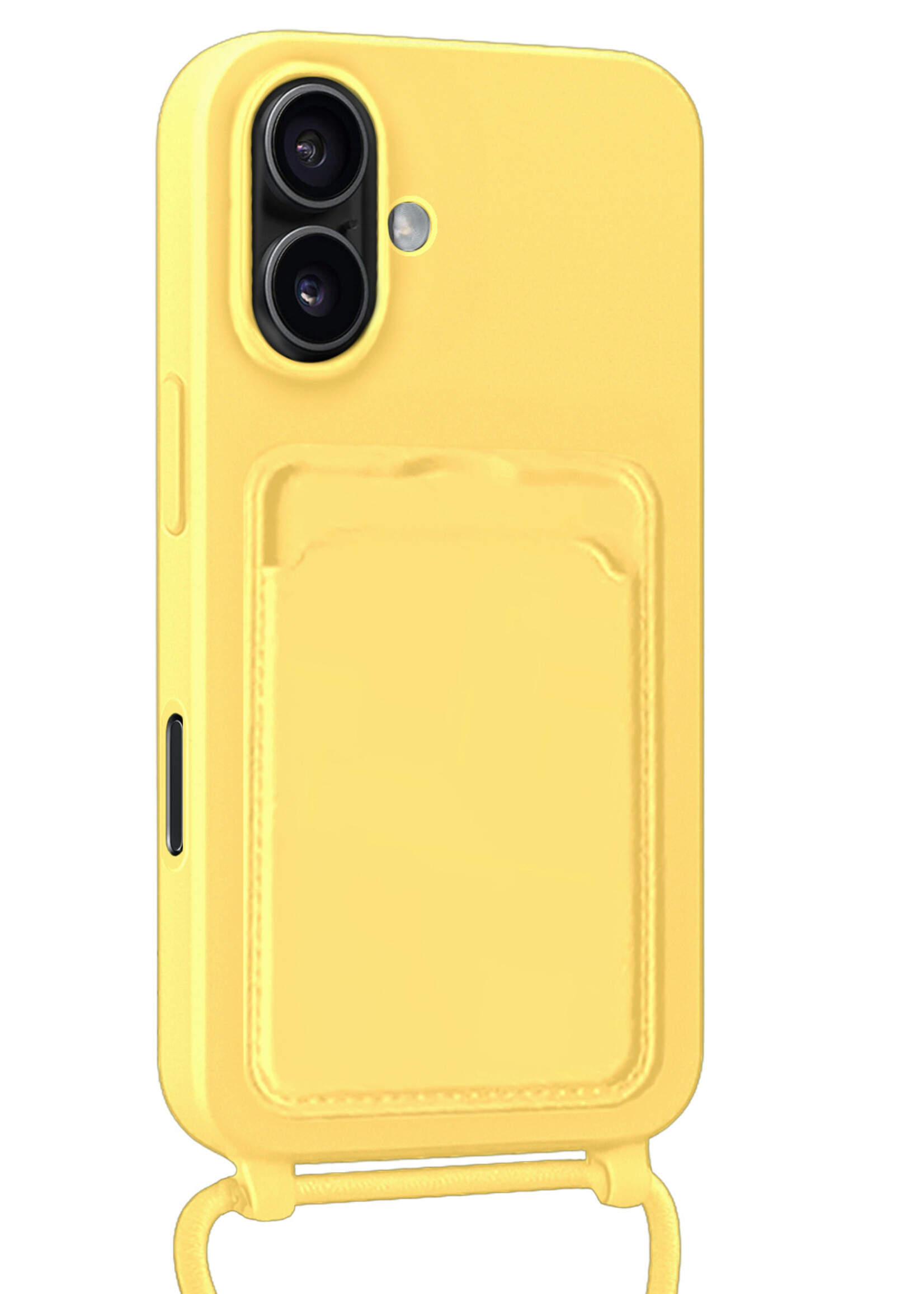 BTH BTH iPhone 16 Hoesje Pashouder met Koord Met 2x Screenprotector - Geel