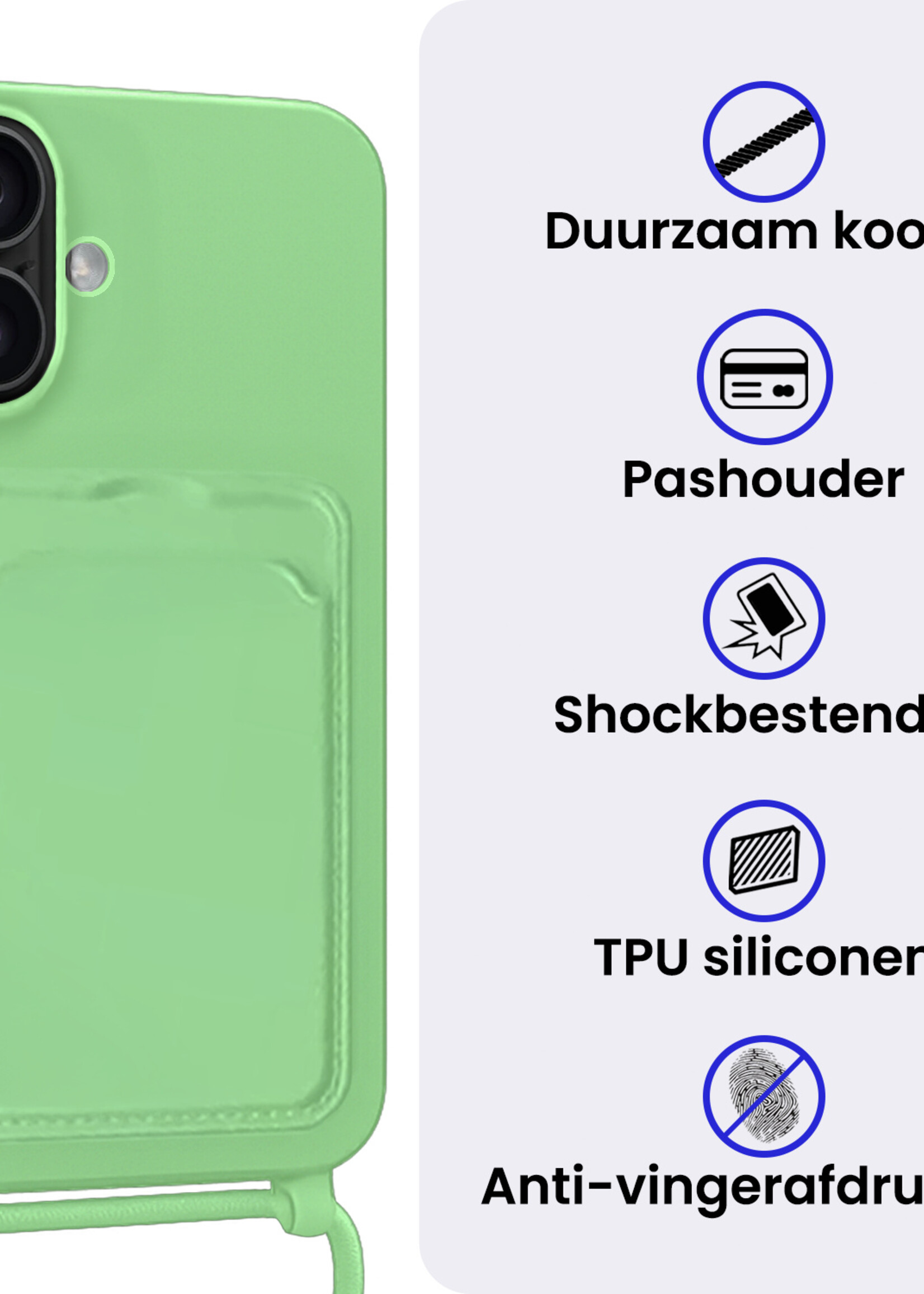 BTH BTH iPhone 16 Hoesje Pashouder met Koord - Groen - 2 PACK