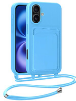BTH BTH iPhone 16 Hoesje Pashouder met Koord - Lichtblauw