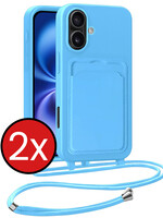 BTH BTH iPhone 16 Hoesje Pashouder met Koord - Lichtblauw - 2 PACK