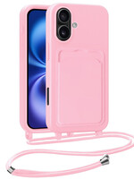 BTH BTH iPhone 16 Hoesje Pashouder met Koord - Lichtroze