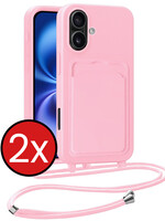 BTH BTH iPhone 16 Hoesje Pashouder met Koord - Lichtroze - 2 PACK
