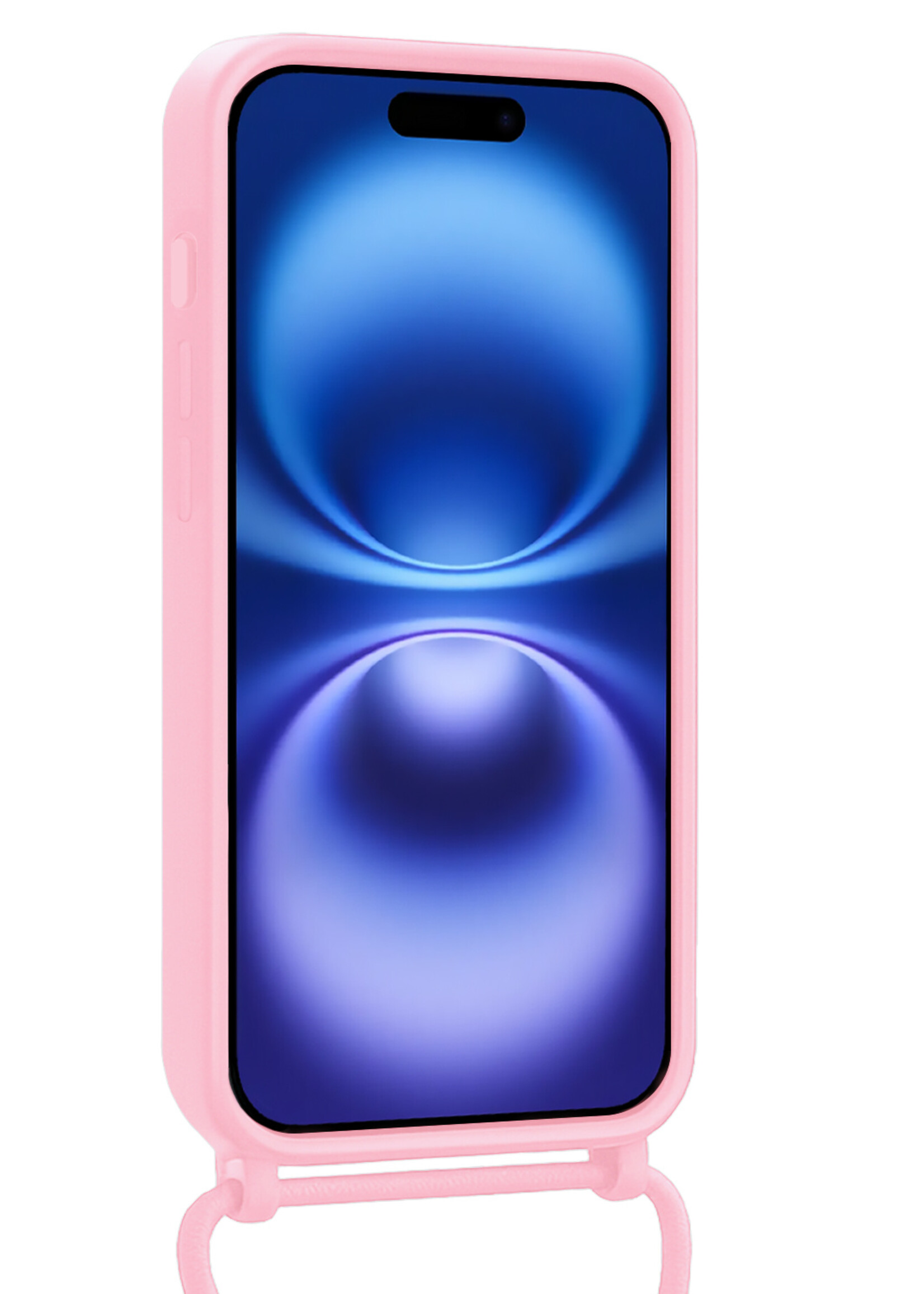 BTH BTH iPhone 16 Hoesje Pashouder met Koord Met 2x Screenprotector - Lichtroze