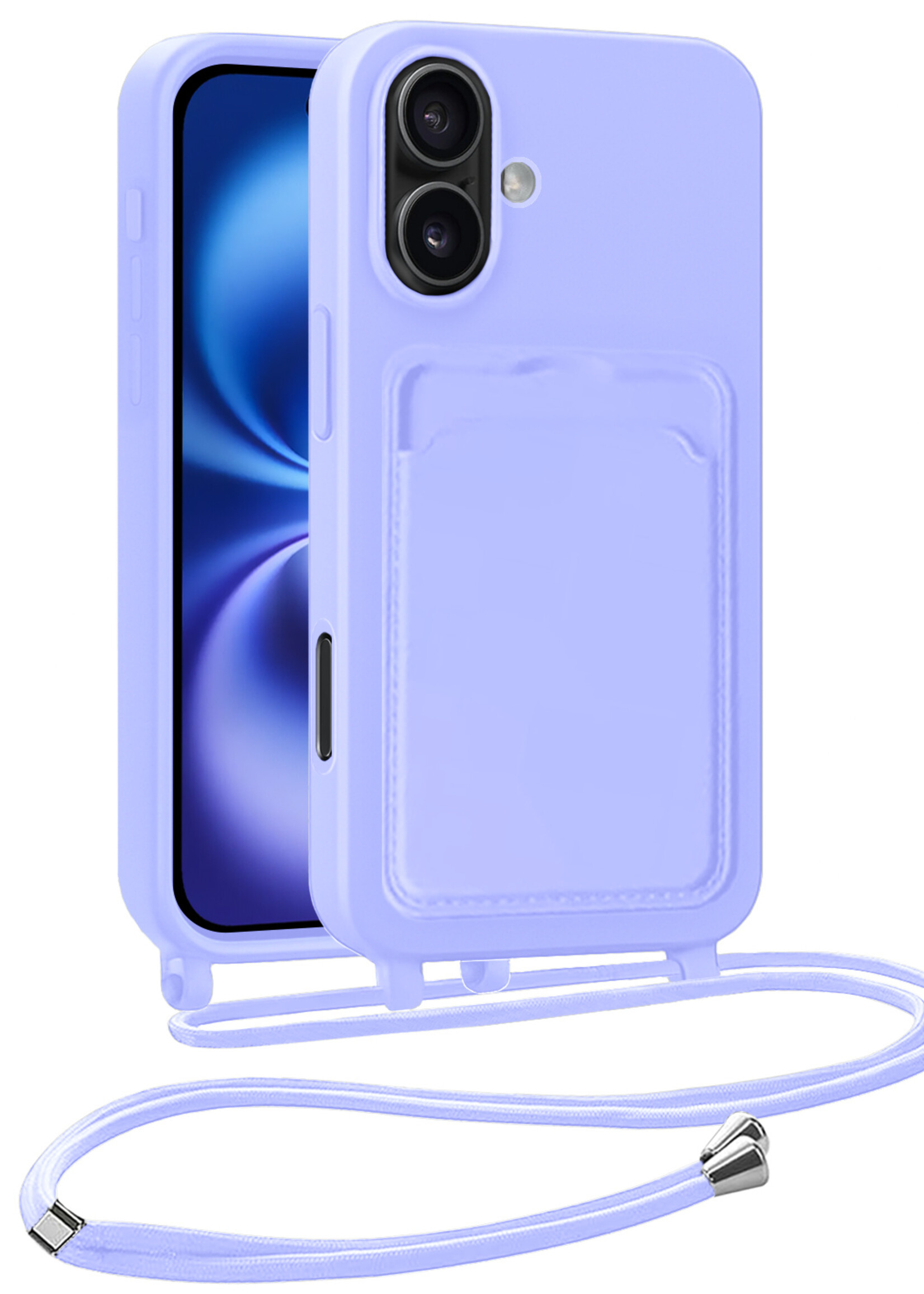 BTH BTH iPhone 16 Hoesje Pashouder met Koord - Lila