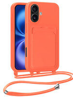BTH BTH iPhone 16 Hoesje Pashouder met Koord - Papaya