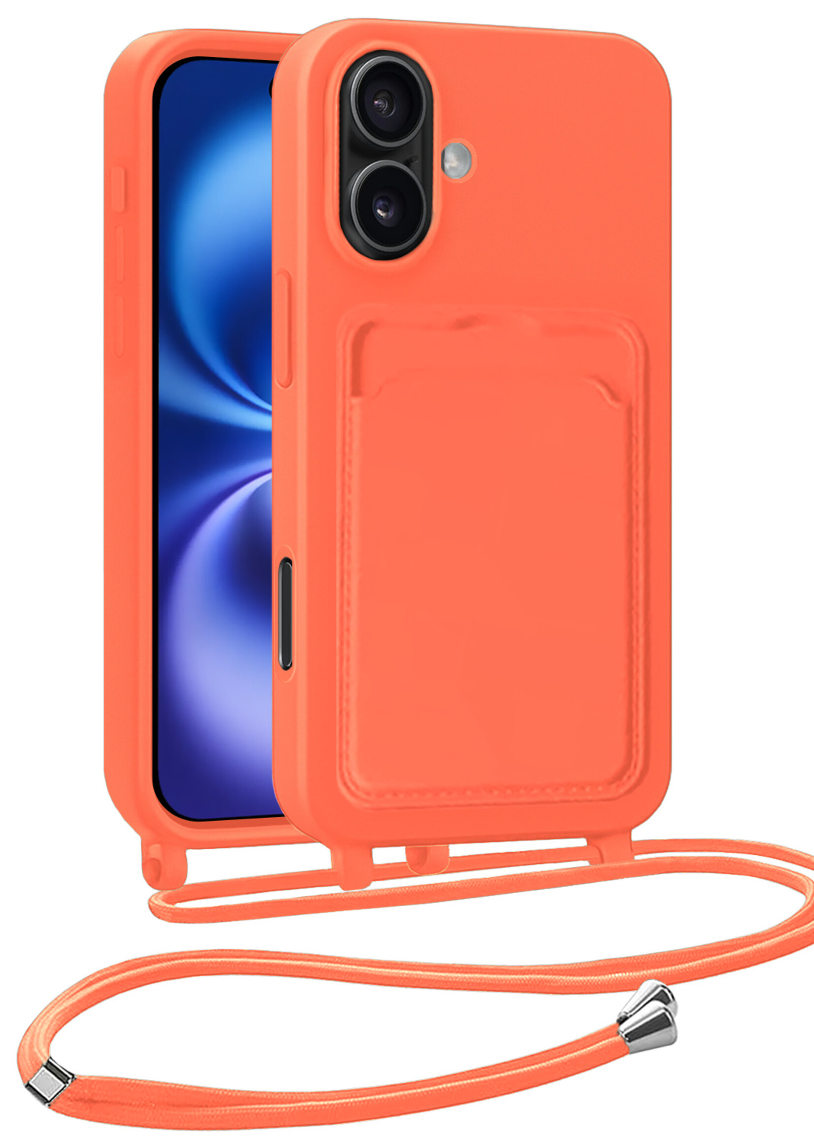 BTH BTH iPhone 16 Hoesje Pashouder met Koord - Papaya