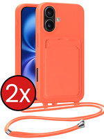 BTH BTH iPhone 16 Hoesje Pashouder met Koord - Papaya - 2 PACK