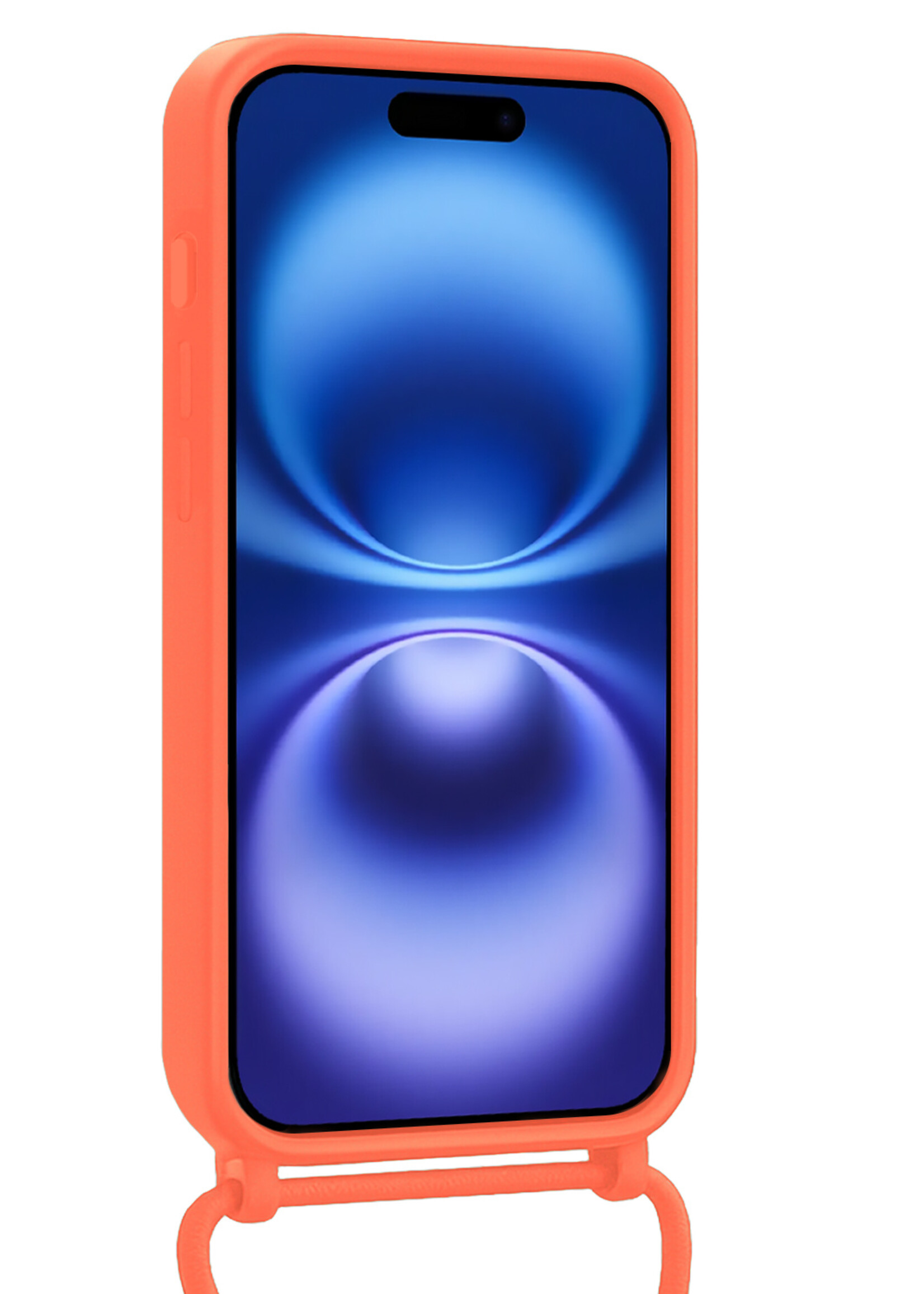 BTH BTH iPhone 16 Hoesje Pashouder met Koord Met Screenprotector - Papaya