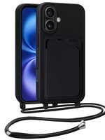 BTH BTH iPhone 16 Hoesje Pashouder met Koord - Zwart