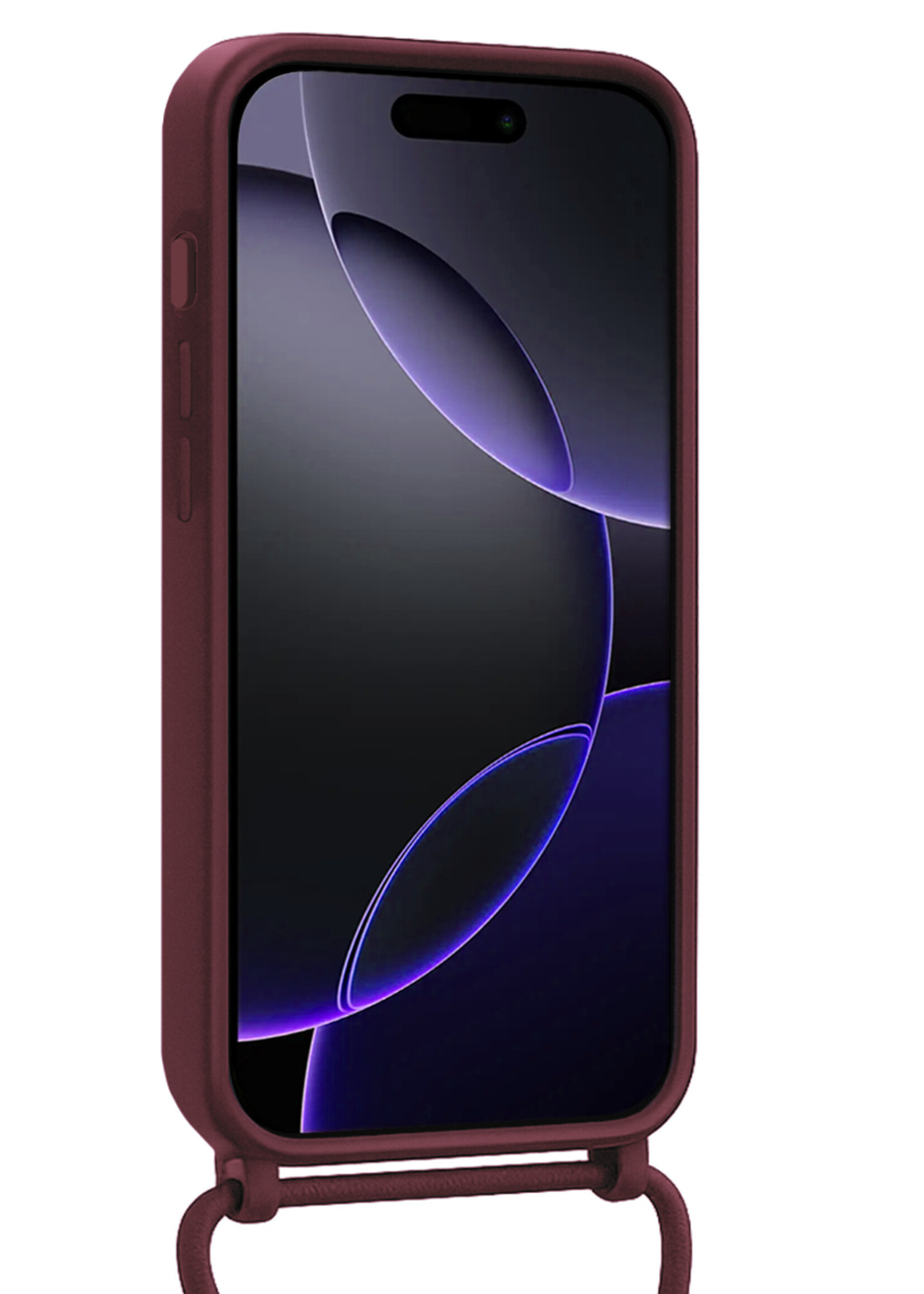 BTH BTH iPhone 16 Pro Hoesje Pashouder met Koord Met Screenprotector - Aubergine