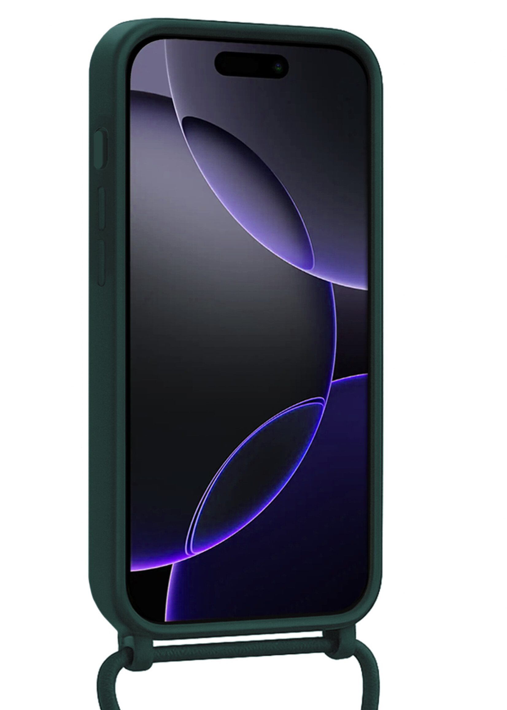 BTH BTH iPhone 16 Pro Hoesje Pashouder met Koord - Donkergroen