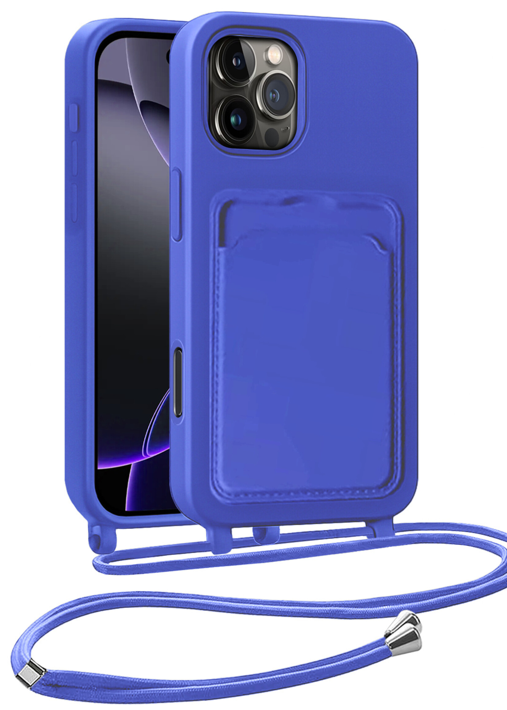 BTH BTH iPhone 16 Pro Hoesje Pashouder met Koord - Fel Blauw