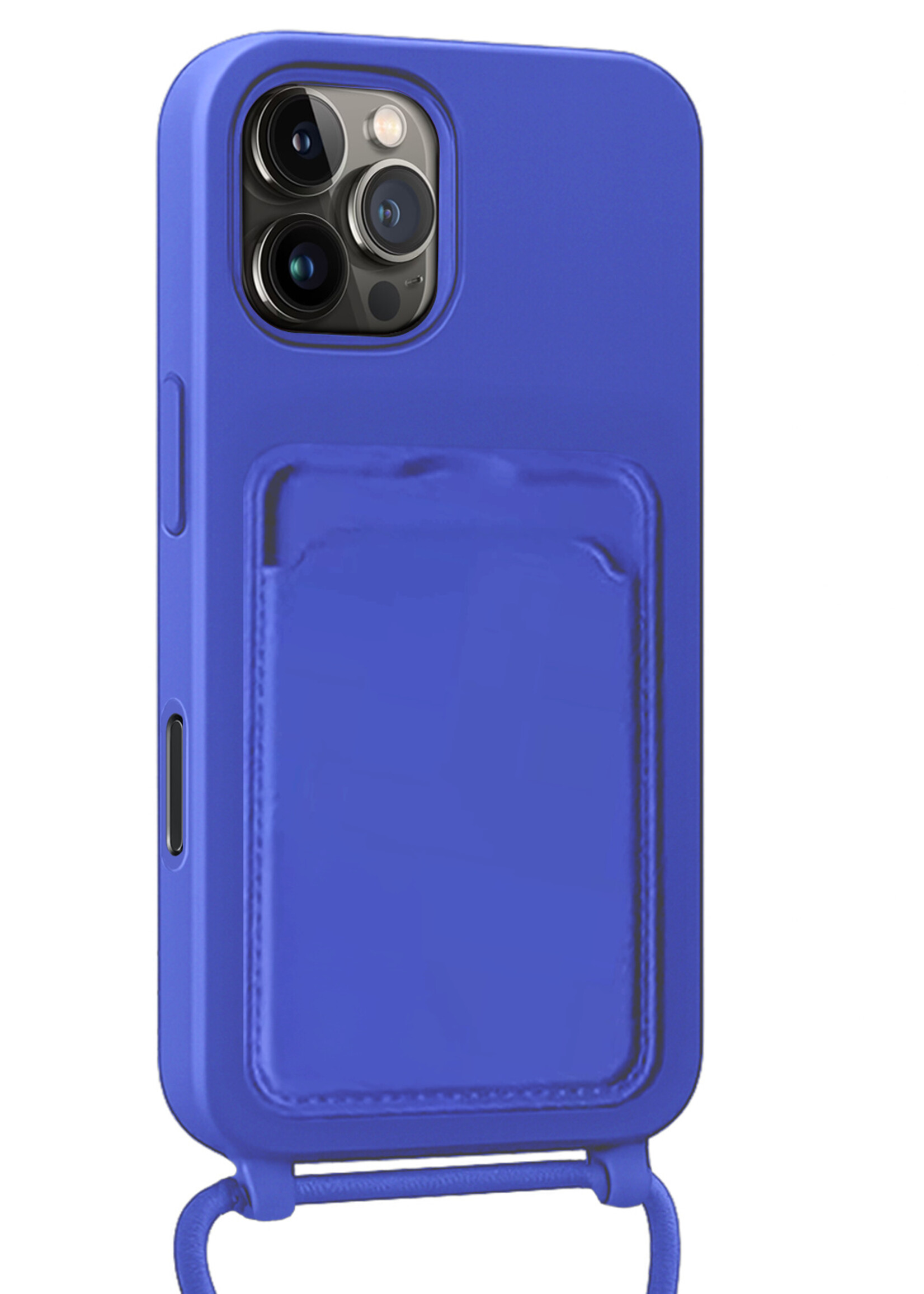 BTH BTH iPhone 16 Pro Hoesje Pashouder met Koord - Fel Blauw - 2 PACK