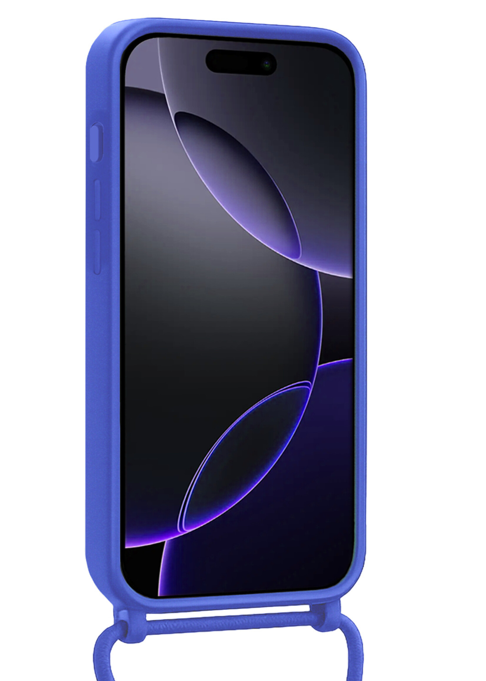 BTH BTH iPhone 16 Pro Hoesje Pashouder met Koord Met Screenprotector - Fel Blauw