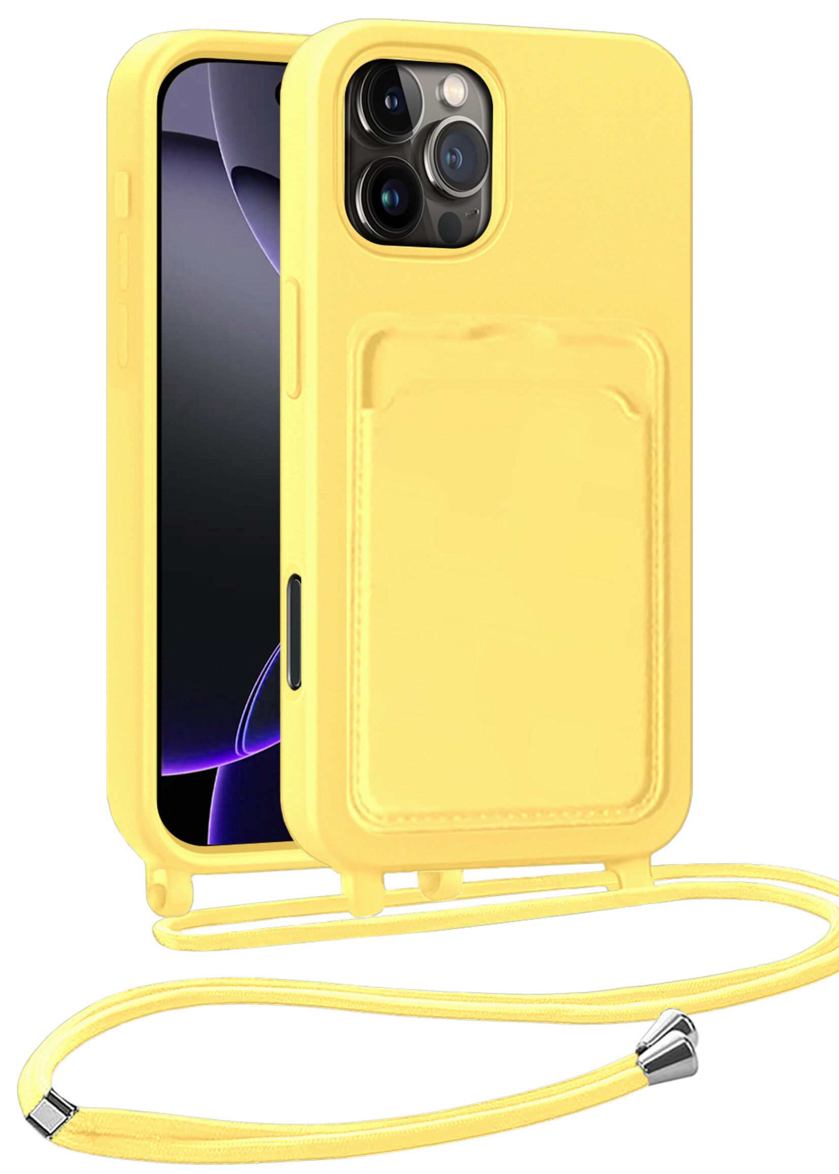 BTH BTH iPhone 16 Pro Hoesje Pashouder met Koord - Geel