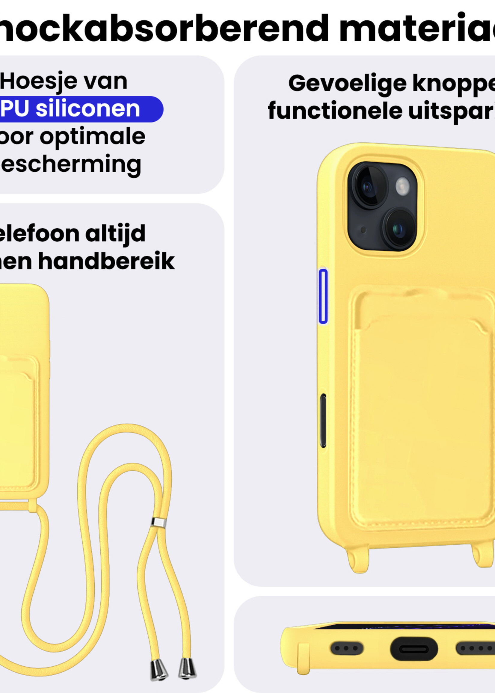 BTH BTH iPhone 16 Pro Hoesje Pashouder met Koord - Geel