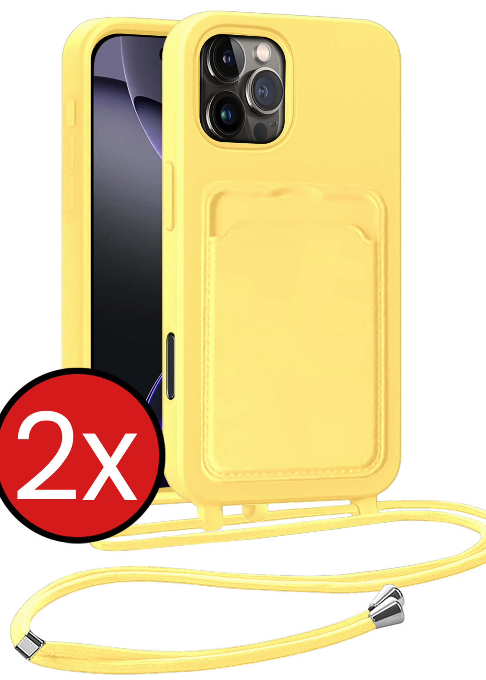 BTH BTH iPhone 16 Pro Hoesje Pashouder met Koord - Geel - 2 PACK