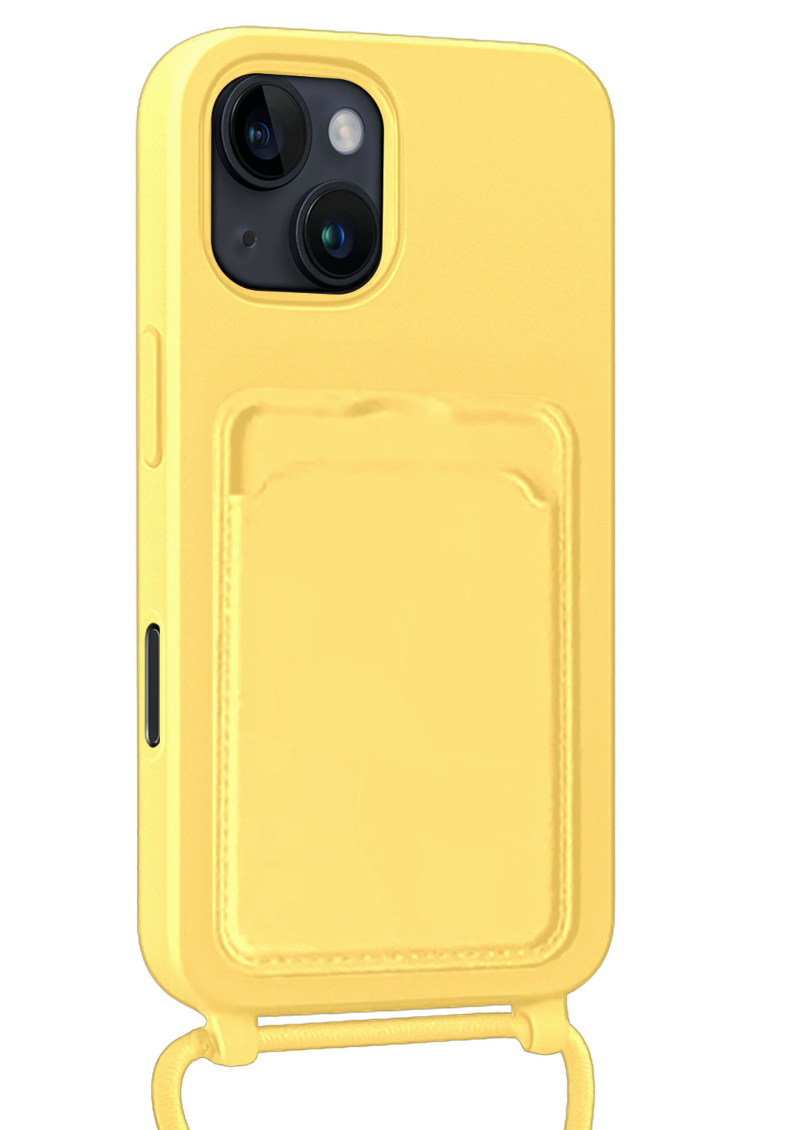 BTH BTH iPhone 16 Pro Hoesje Pashouder met Koord Met Screenprotector - Geel