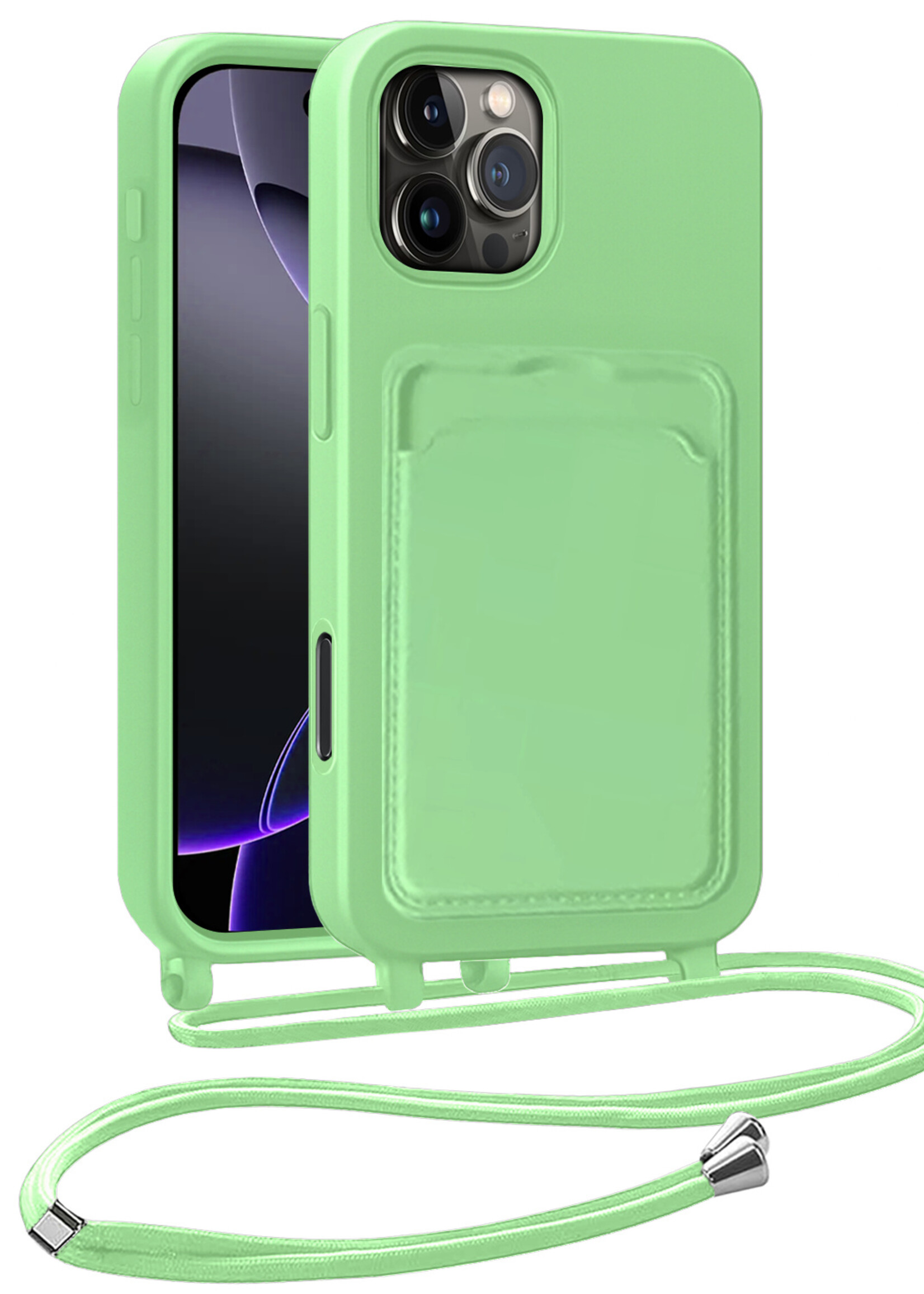 BTH BTH iPhone 16 Pro Hoesje Pashouder met Koord - Groen