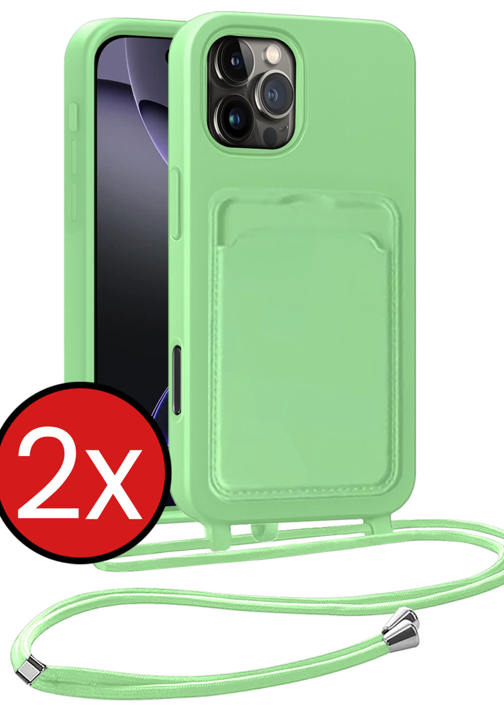 BTH BTH iPhone 16 Pro Hoesje Pashouder met Koord - Groen - 2 PACK
