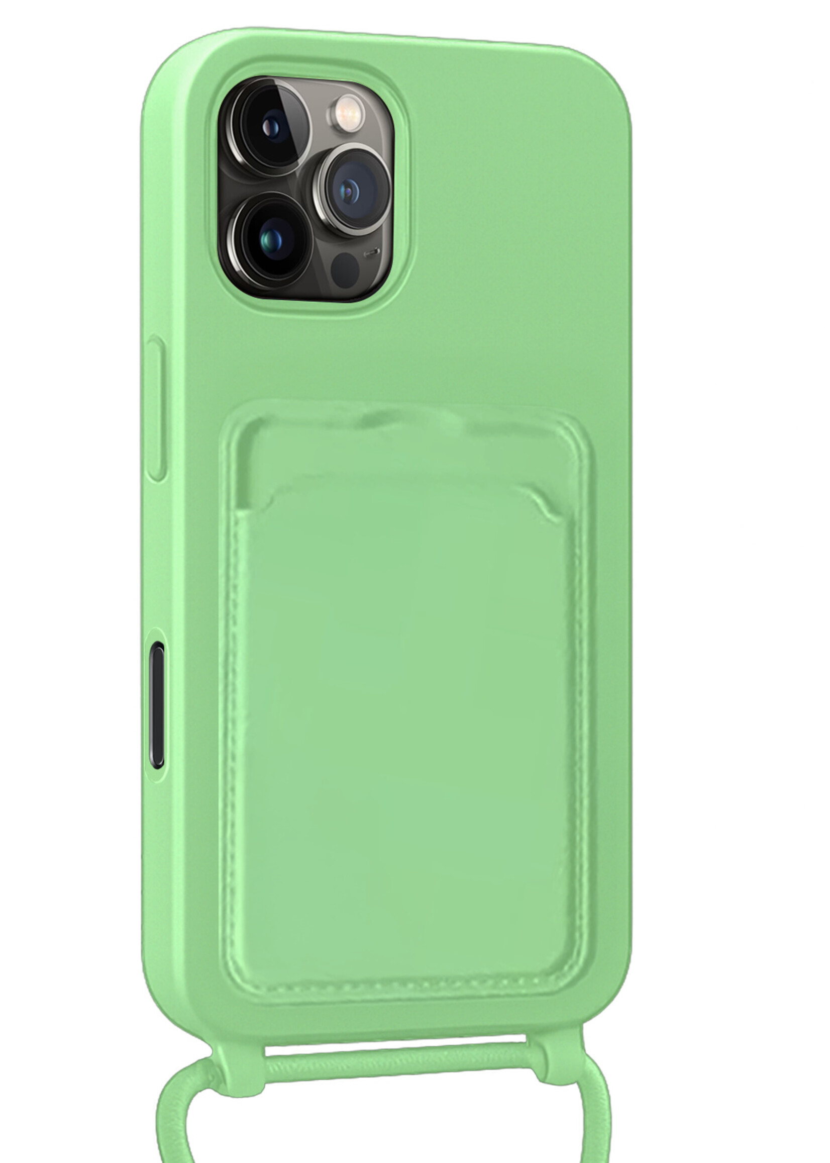 BTH BTH iPhone 16 Pro Hoesje Pashouder met Koord Met Screenprotector - Groen