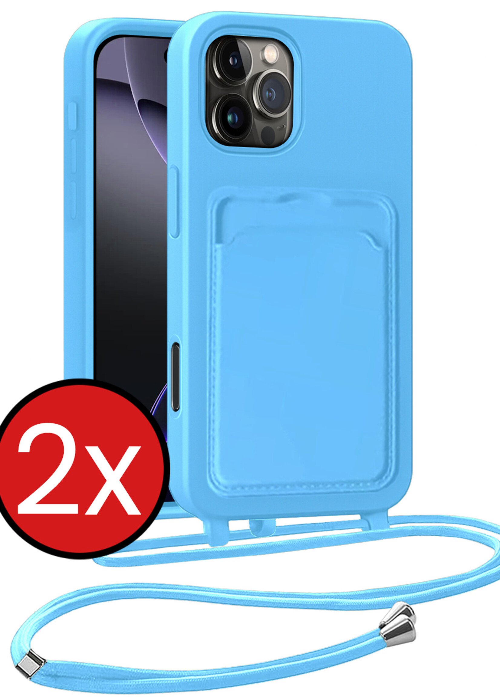 BTH BTH iPhone 16 Pro Hoesje Pashouder met Koord - Lichtblauw - 2 PACK