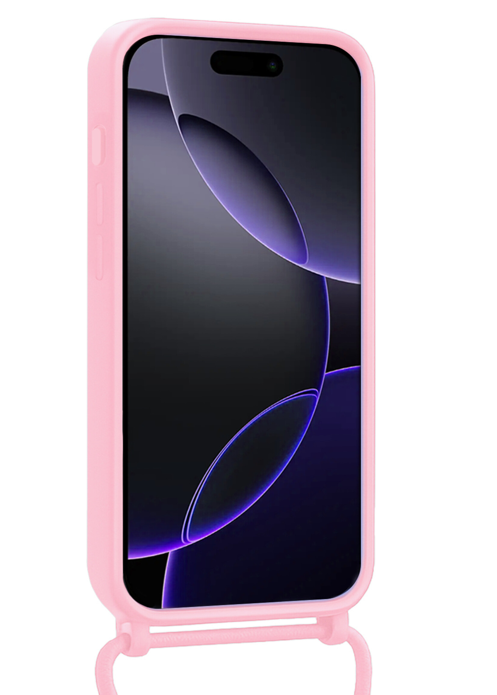 BTH BTH iPhone 16 Pro Hoesje Pashouder met Koord Met 2x Screenprotector - Lichtroze