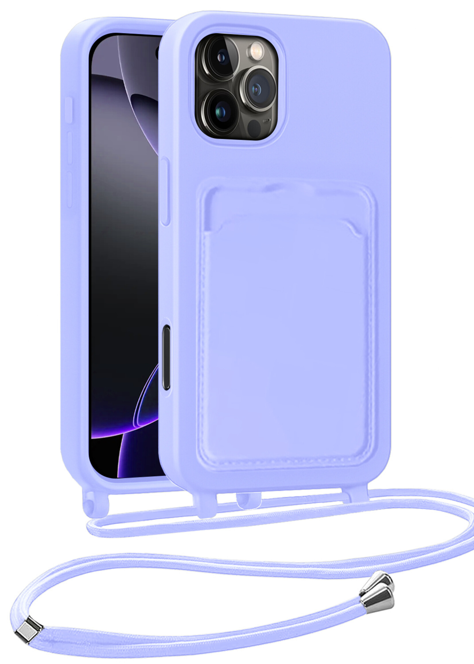 BTH BTH iPhone 16 Pro Hoesje Pashouder met Koord - Lila