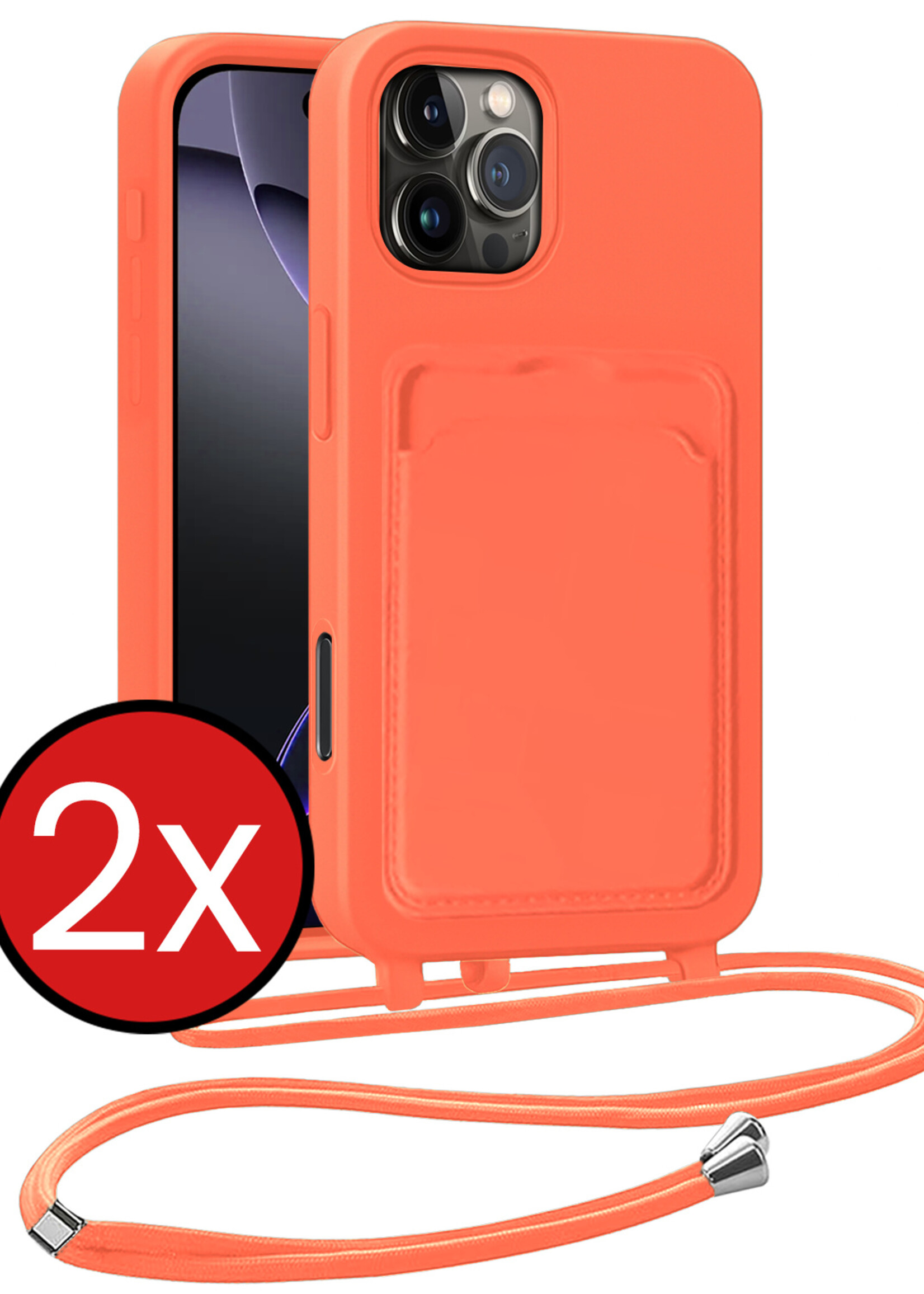 BTH BTH iPhone 16 Pro Hoesje Pashouder met Koord - Papaya - 2 PACK