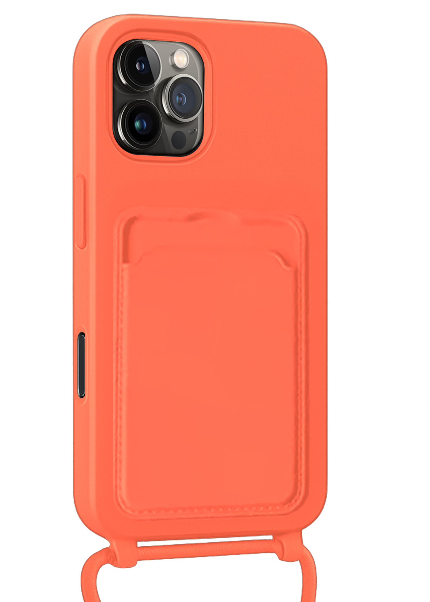 BTH BTH iPhone 16 Pro Hoesje Pashouder met Koord - Papaya - 2 PACK