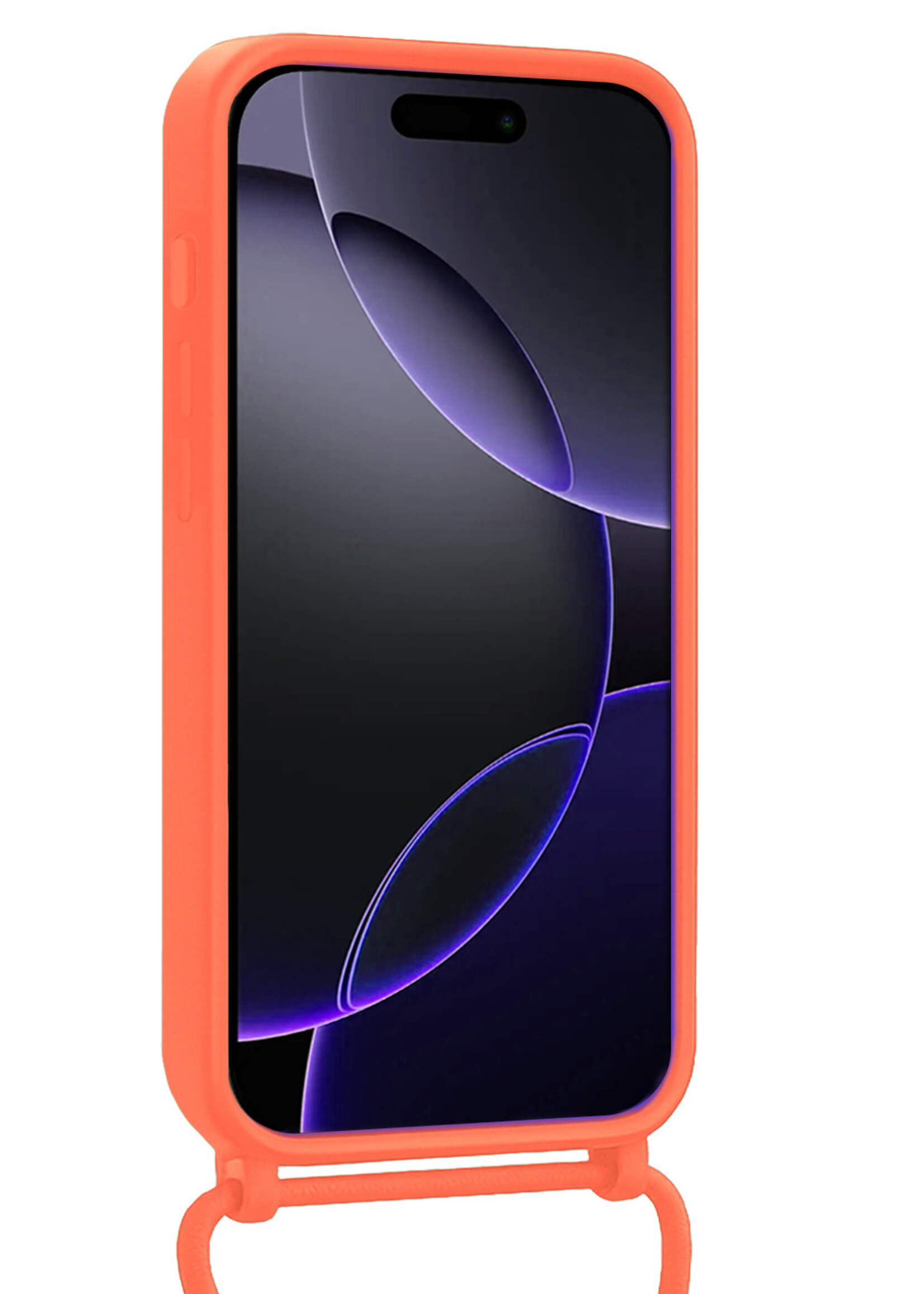 BTH BTH iPhone 16 Pro Hoesje Pashouder met Koord Met Screenprotector - Papaya
