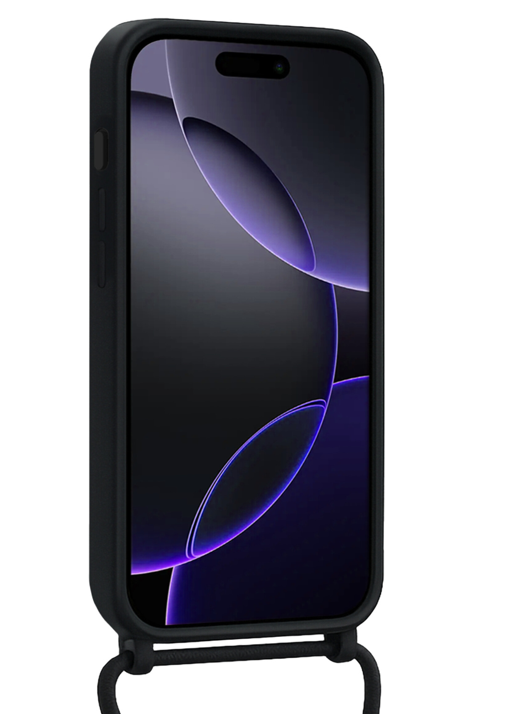 BTH BTH iPhone 16 Pro Hoesje Pashouder met Koord Met 2x Screenprotector - Zwart