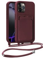 BTH BTH iPhone 16 Pro Max Hoesje Pashouder met Koord - Aubergine