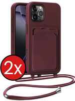 BTH BTH iPhone 16 Pro Max Hoesje Pashouder met Koord - Aubergine - 2 PACK